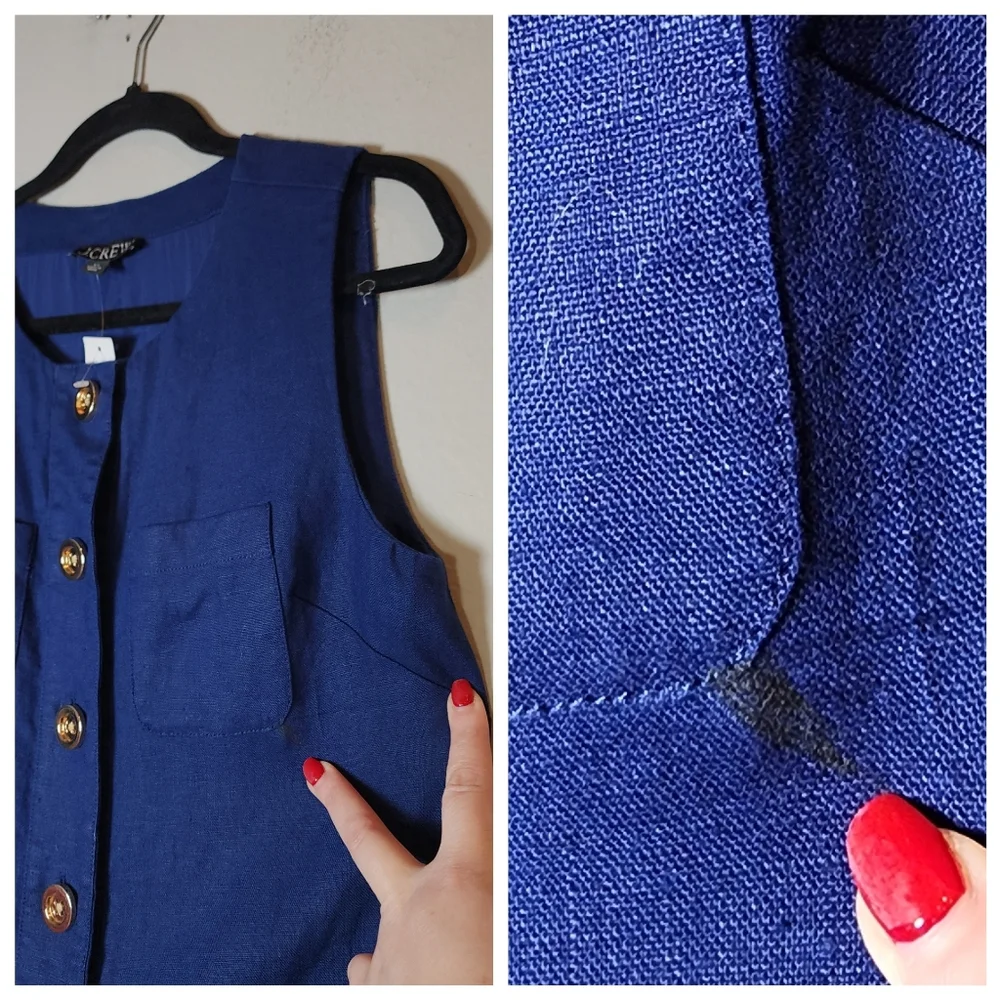 NWT J. Crew‎ 100% Linen Blue Sleeveless Button Shift Mini Dress Size XS - Picture 13 of 15